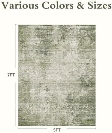 5x7 Area Rugs for Living Room Non Slip Machine Washable Rug Distressed Abstract Soft Indoor Carpet Neutral Boho Rug for Bedroom Dining Room Playroom Office, Green - Image 2