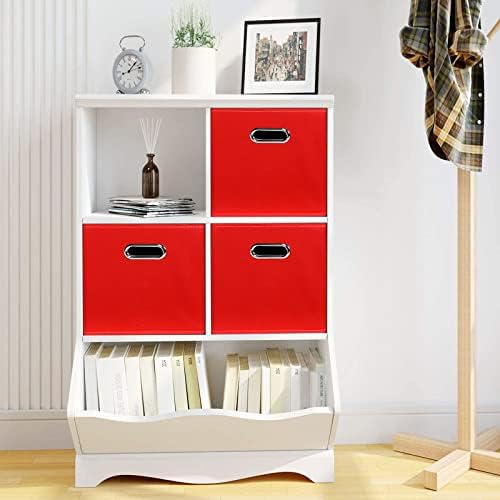 Fabric storage bins Cubes, Fabric Cube Organizer with Handle, Foldable Cube Bins for Cloth or Accessary Storage, 11x11x11, Set of 3, (Red) - Image 4