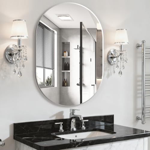 Oval Bathroom Mirror Capsule Wall Vanity Mirror, 24"x36" Pill Mirrors Wall Mounted Mirror, Large Modern Mirror with Silver Metal Frame, Decor for Entryway, Bedroom, Living Room by NEUWEABY
