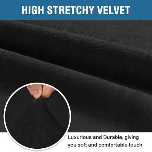H.VERSAILTEX Stretch Velvet Sofa Covers for 3 Cushion Couch Covers Furniture Protector Soft with Non Slip Elastic Bottom, Crafted from Thick Comfy Rich Velour (Large Sofa 90"-97", Black) - Image 3