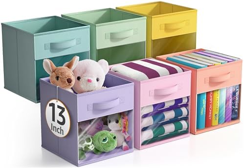 Sorbus Storage Bins with Clear Window, 6 Pack (13", Pastel Multi-Color) by Sorbus