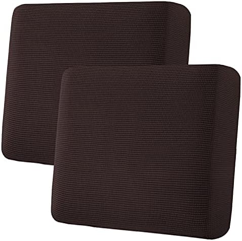 H.VERSAILTEX Super Stretch Individual Seat Cushion Covers - Thick Jacquard Textured Twill Fabric (2 Piece Large Sofa Cushion Covers, Chocolate) by HVERSAILTEX