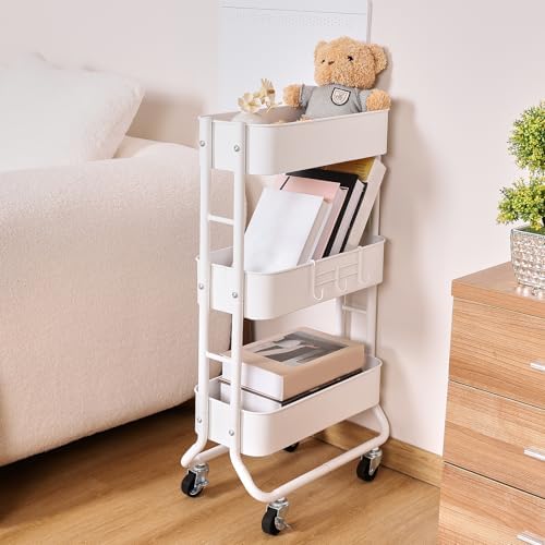 MAX Houser Slim 3-Tier Rolling Utility Cart with Extra Hook, White - Image 5