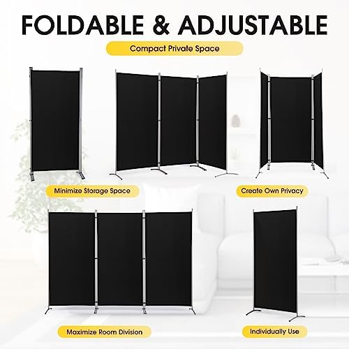 RANTILA 3 Panel Privacy Screen, 6 Ft Tall Folding Privacy Screen Room Dividers, Freestanding Room Partition Wall Dividers, 102''W x 20''D x 71''H, Black - Image 3