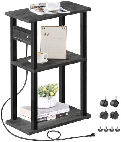 TUTOTAK Small Narrow Side Table with Charging Station, Skinny End Table - Image 6