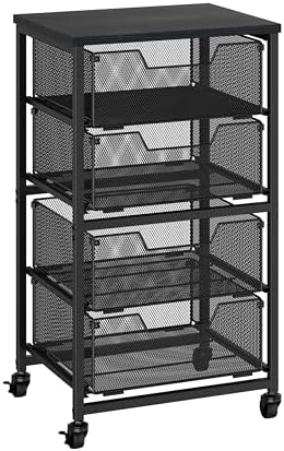 Rolling Cart with Drawers, 4-Drawer Storage Cart on Wheels with Wooden Top, Metal Utility Cart with Storage Drawers, Craft Storage Art Cart for Classroom, Office, Kitchen, Bedroom,Patent Pending by Aokitsink