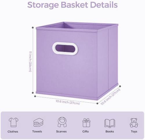 Stero Fabric Storage Cubes Bins, 11 inch Fun Colored Foldable Storage Baskets with Dual Plastic Handle for Home, Kids Room, Closet and Toys Organization, Multi Colored, Set of 6 - Image 2