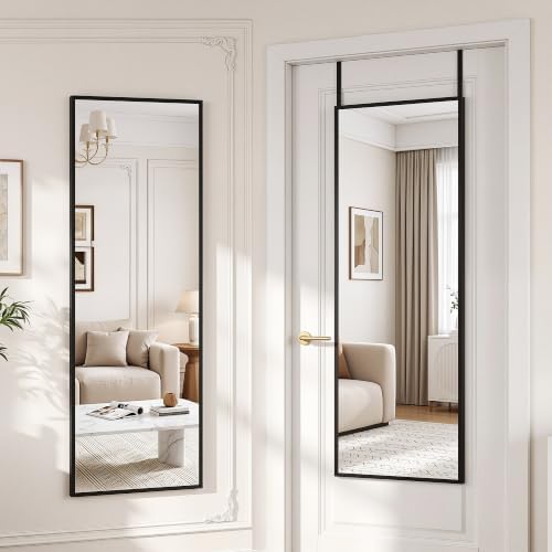Suidia Full Length Mirror Over the Door&Wall Mounted, 48"x14" Door Mirror with Aluminum Alloy Frame, HD Shatterproof, No-Drill, Hanging Mirrors for Bedroom, Bathroom, Dorm, Closet, Rect, Black by SuidiaMirror