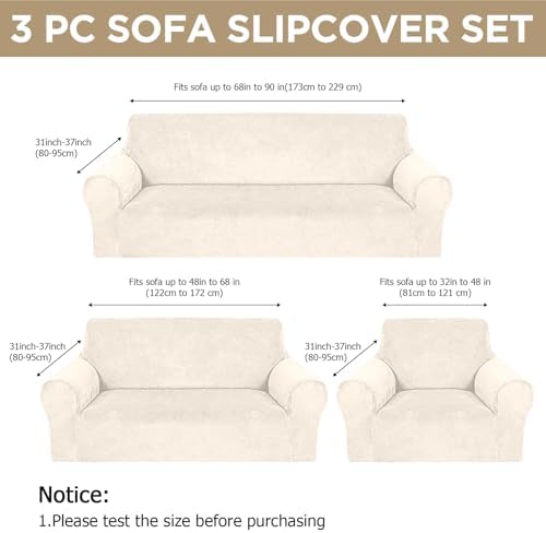 Peryiter 3 Pcs Couch and Loveseat Sofa Covers,Beige,Velvet - Image 2