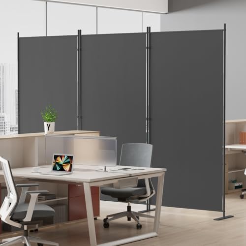 Helios&Hestia 3-Panel 6 ft Tall Indoor Folding Room Divider, Portable Privacy Screen, Freestanding Partition Separator, Temporary Wall Separation for Bedroom, Office, 102" W X 71" H, Dark Grey by HeliosHestia