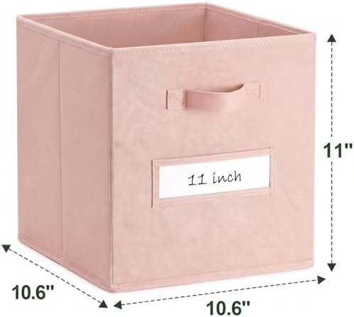 Storage Bins,11 Inch Cube Storage Bin with Labels,6pcs,Pink - Image 3