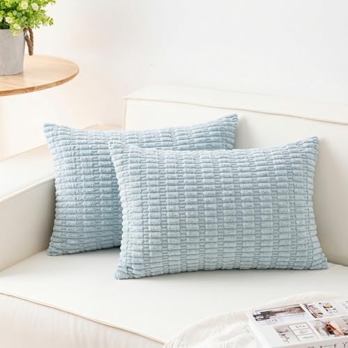 Pack of 2 Corduroy Decorative Throw Pillow Covers 12x24 Inch, Sky Blue by Unknown