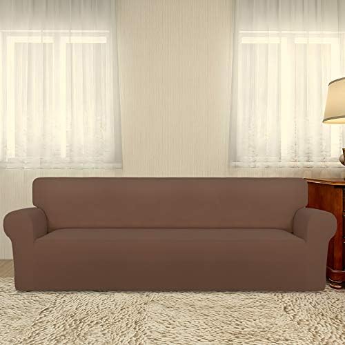 PureFit Stretch Couch Covers for Sofa 4 Seater Slipcovers Brown - Image 2