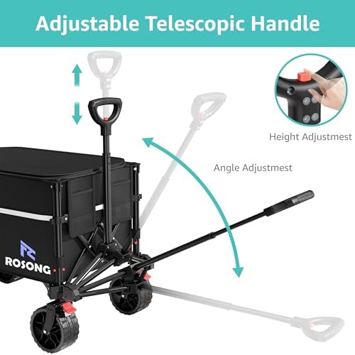 ROSONG Collapsible Wagon Cart with Wheels Foldable - Folding Utility Heavy Duty Wagons Carts for Grocery Sports Garden Shopping Camping Wheelbarrows (Black with Cover, 120L) - Image 5