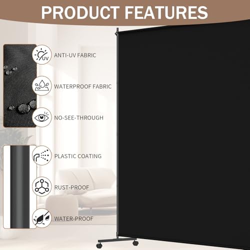 6*6FT Single Panel Room Divider/ Privacy Screen with Caster Wheels & Brakes - Image 2