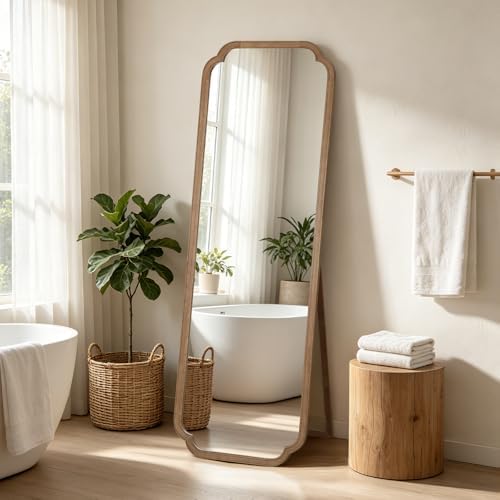 WallBeyond Farmhouse Full Length Mirror with Stand 22x65 Inch, Wooden Frame Floor Mirror,for Bedroom, Entryway, Living Room(Natural) by WallBeyond