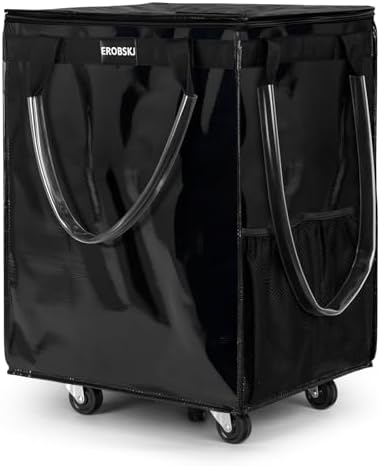 (Large,Black) Reusable Grocery Bag on Wheels, Foldable Rolling Tote, Carries Up to 76 lbs Shopping Trolley, Zipper Clouser Shopping Carts for Trips, Laundry, 5 Heavy Duty Wheels and 3 Handles by EROBSKJ