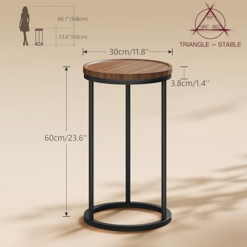 YAUKOMEL Small Round Side Table,Round Sofa End Table Walnut - Image 2