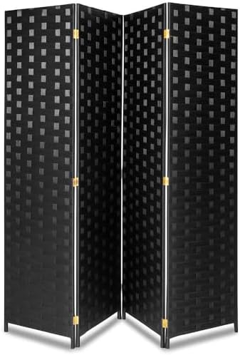 SereneLife 4-Panel Folding Room Divider, Woven Fiber Privacy Screen, Portable Partition for Room Separation, Lightweight Decorative Screen for Living Room, Office, Porch, and Dressing Area, 71” x 18” by SereneLife