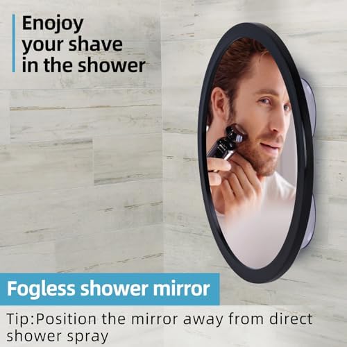Fogless Shower Mirror for Shaving and Makeup with 3 Removable Powerful Suction Cups, Shatterproof Anti Fog Mirror for Shower and Bathroom, Glassless Safety Kids Mirror (Black) - Image 2