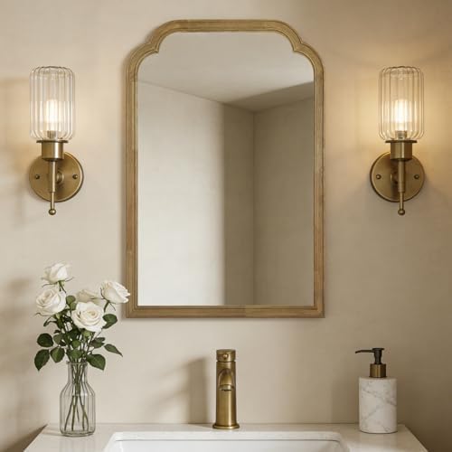 WallBeyond Wood Frame Wall Mirror Rounded Corner Arch Rectangle Mirror for Entryway, Living Room or Bedroom Home Decor - Light Woodgrain [20" x 30" Natural ] by WallBeyond
