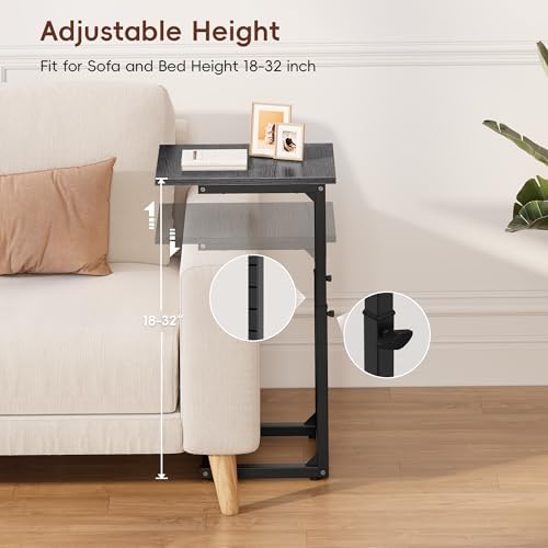Vagusicc C-Shaped End Table, 33" Tall C Table Adjustable Height Side Table, Small Couch Table with Metal Frame, Slide Under Sofa TV Tray for Living Room, Bedroom, Bedside, Small Spaces, Gray Walnut - Image 4