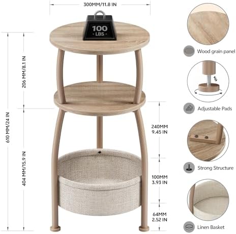 Small Side Table with Storage Basket for Living Room, 11.81in - Image 3