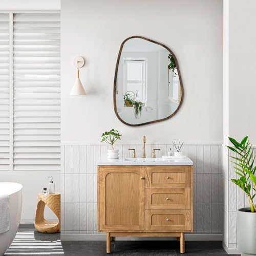 Asymmetrical Mirror Irregular Oval Wall Mirror Modern Wood Frame Unique Shape Wall Mounted Vanity Artistic Mirror Decorative for Living Room Bedroom Bathroom Entryway Hallway 20"x16" - Image 6