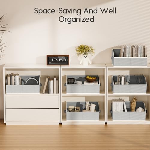 Homsorout Large Closet Organizers and Storage Bins - 6 Pack Trapezoid Storage Baskets for Shelves, Foldable Fabric Baskets with Handles Ideal for Closet, Basket, Wardrobe and Shelf Storage, Light Grey - Image 7