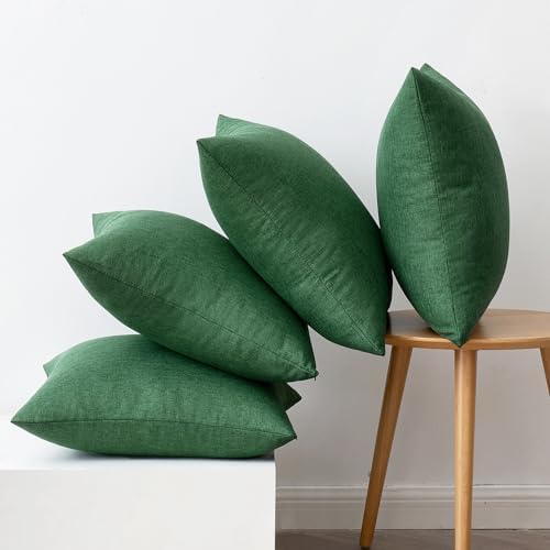 MIULEE Pack of 4 Decorative Outdoor Throw Pillow Covers Linen Waterproof Pillow Covers Summer Farmhouse Cushion Cases for Patio Garden Tent Balcony Couch Sofa 16x16 Inch Dark Green - Image 6