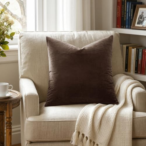 MIULEE Velvet Throw Pillow Covers 18x18 Inch Pack of 2 Chocolate Brown - Image 4