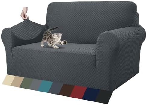 ZNSAYOTX 1 Piece Jacquard Couch Covers for 2 Cushion Couch High Stretch Loveseat Slipcover for Pets Dogs Anti Slip Love Seat Sofa Slipcover Furniture Protector (Loveseat, Dark Grey) by ZNSAYOTX