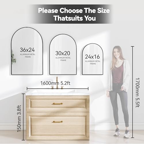 30x20 Bathroom Mirror Arch Wall Mounted/Against Aluminum Frame Black - Image 5