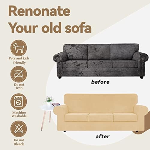 WEERRW 4 Pieces Couch Cover for Sofa Velvet Sofa Covers Washable, Champagne - Image 6