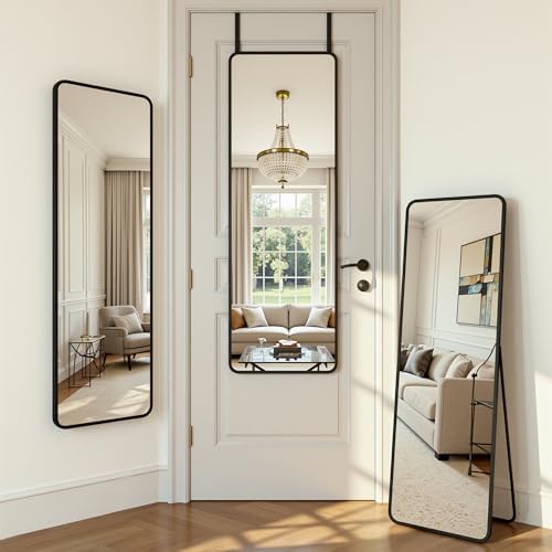 Antok 48" x 14" Full Length Over-the-Door Mirror, Hanging Mirror, Black - Image 2