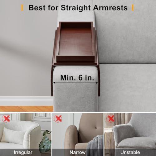 Bestjing 2 in 1 Bamboo Sofa Armrest Tray Table for Couch (Walnut) - Image 4