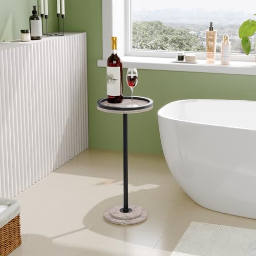 HOOBRO Small Round Side Table, Drink Table, Coffee Martini Table with Pedestal Accent for Small Spaces in Living Room, Bedroom, Sofa Couch, Greige and Black BG168BZ01 - Image 2