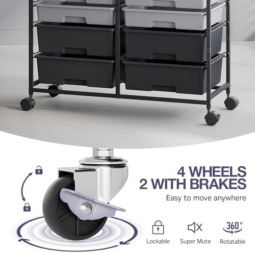 TOOLF 12 Drawers Rolling Storage Cart with Wooden Top for Classroom,Grey - Image 4