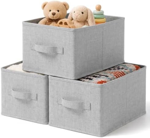 3-Pack Closet Storage Bins, Foldable Fabric Storage Baskets, Gray by LaySpace-YourRoomOrganizer