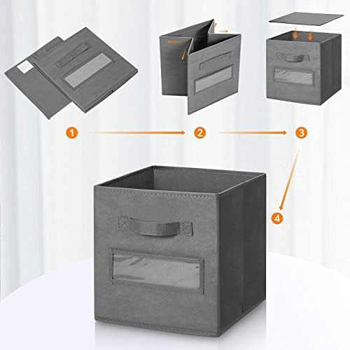 Fabric storage cubes (Set of 8) 11 Inch Cube Storage Bin, cube storage with 8 Labels Window Cards & a Pen, Foldable cube organizer bins, 11x11 storage bin, Cubby Organizer bins, Gray - Image 4