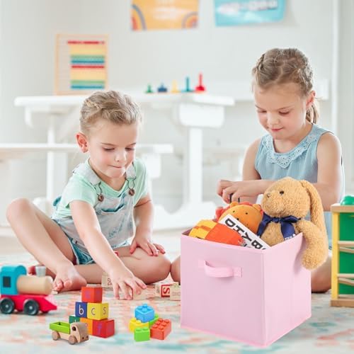 Stero Fabric Storage Bins 6 Pack Fun Colored Durable Storage Cubes with Handles Foldable Cube Baskets for Home, Kids Room, Closet and Toys Organization Pink - Image 5
