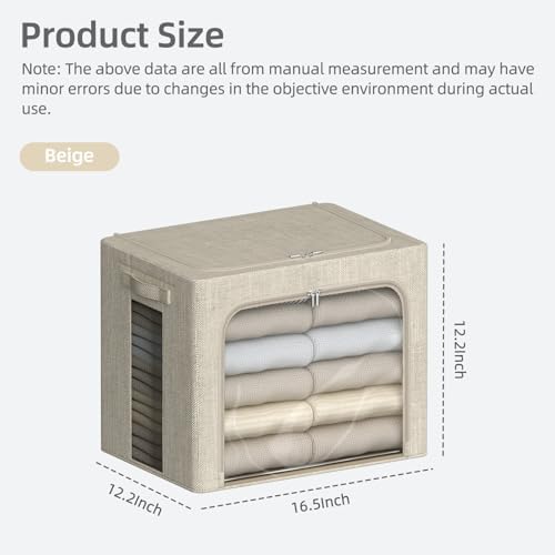 FHSQX 2 Pack Clear Window Storage Bins - Large Stackable Linen Fabric Storage for Clothes Foldable Container Organizer Set with Carrying Handles (Beige, 16.5x 12.2x 12.2Inch) - Image 2