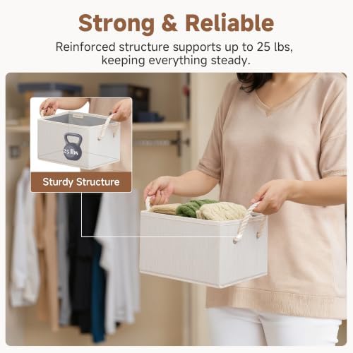 StorageWorks Fabric Storage Bins with Rope Handles, Beige, Small, 3-Pack - Image 5
