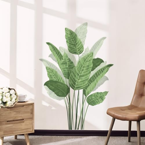 Tropical Plant Leaves Wall Decals, Boho Spring Summer Green Palm Leaf Bird of Paradise Wall Stickers Poster Art Murals Decor for Adult Nursery Classroom Living Room Office Bedroom Gifts for Mom - Image 3