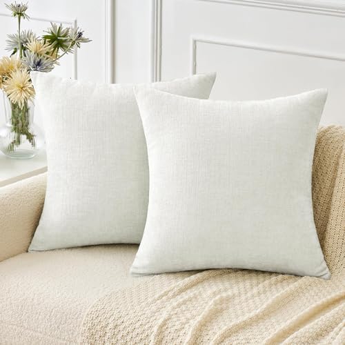 MIULEE Soft Chenille Throw Pillow Covers White 20x20 Inch Pack of 2 by MIULEE
