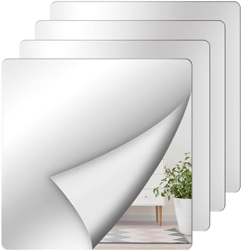 Shiftshade Wall Stickers - Unbreakable Self-Adhesive Mirror Tiles for Bedroom, Home, Gym, Door - Acrylic Shatterproof Sheets, Panels (8x8 Inch, 4 Pcs) by Unknown
