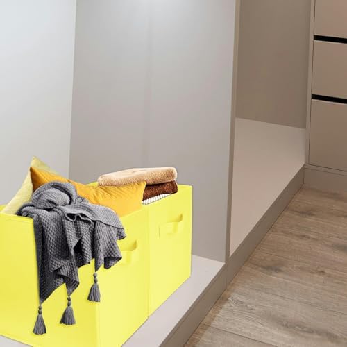 2 Pcs Storage Cubes, 10.5 Inch Collapsible Storage Bins, Fabric Foldable Bins for Organization, Durable Storage Bins for Closet, Shelves, Offices (Yellow) - Image 6