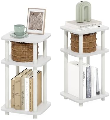 Furinno JUST 3-Tier Telephone Table Set of 2, Turn-N-Tube Toolless Side Table with Open Shelf, Round Curve Corner Night Stand, Bedside Table, for Living Room, Bedroom, White - Image 5