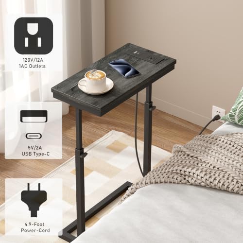 TUTOTAK End Table with Charging Station, Side Table, Tall Couch Table - Image 3