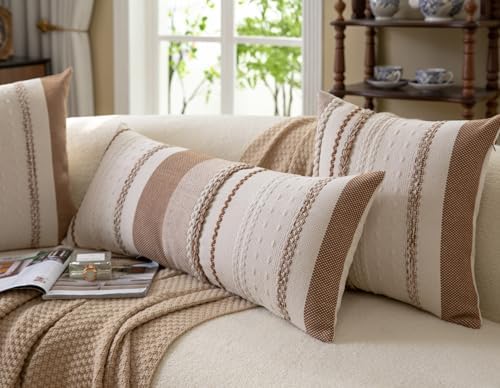 Cethom Boho Lumbar Pillow Covers 14x36 Inch Long, Brown Textured Decorative Couch Pillow Cases for Farmhouse Home Decor, Accent Cushion Cover for Sofa, Bed, Living Room, Bedroom, Pack of 1 - Image 4